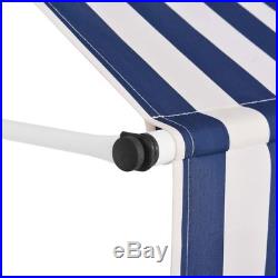 VidaXL Manual Retractable Awning 118 Blue and White Stripes Shade Sun Shelter
