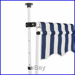 VidaXL Manual Retractable Awning 59 Blue and White Stripes Shade Sun Shelter