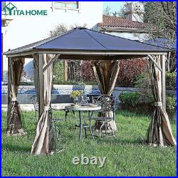 YITAHOME 10'x10' Gazebo Patio Canopy Hard Top with Mesh & Curtains Tent Shelter