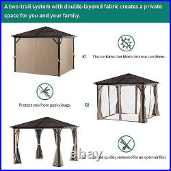 YITAHOME 10'x10' Gazebo Patio Canopy Hard Top with Mesh & Curtains Tent Shelter
