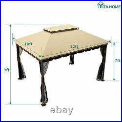 YITAHOME 10x12 Gazebo Canopy Double Roof Garden Tent Patio with Mosquito Netting